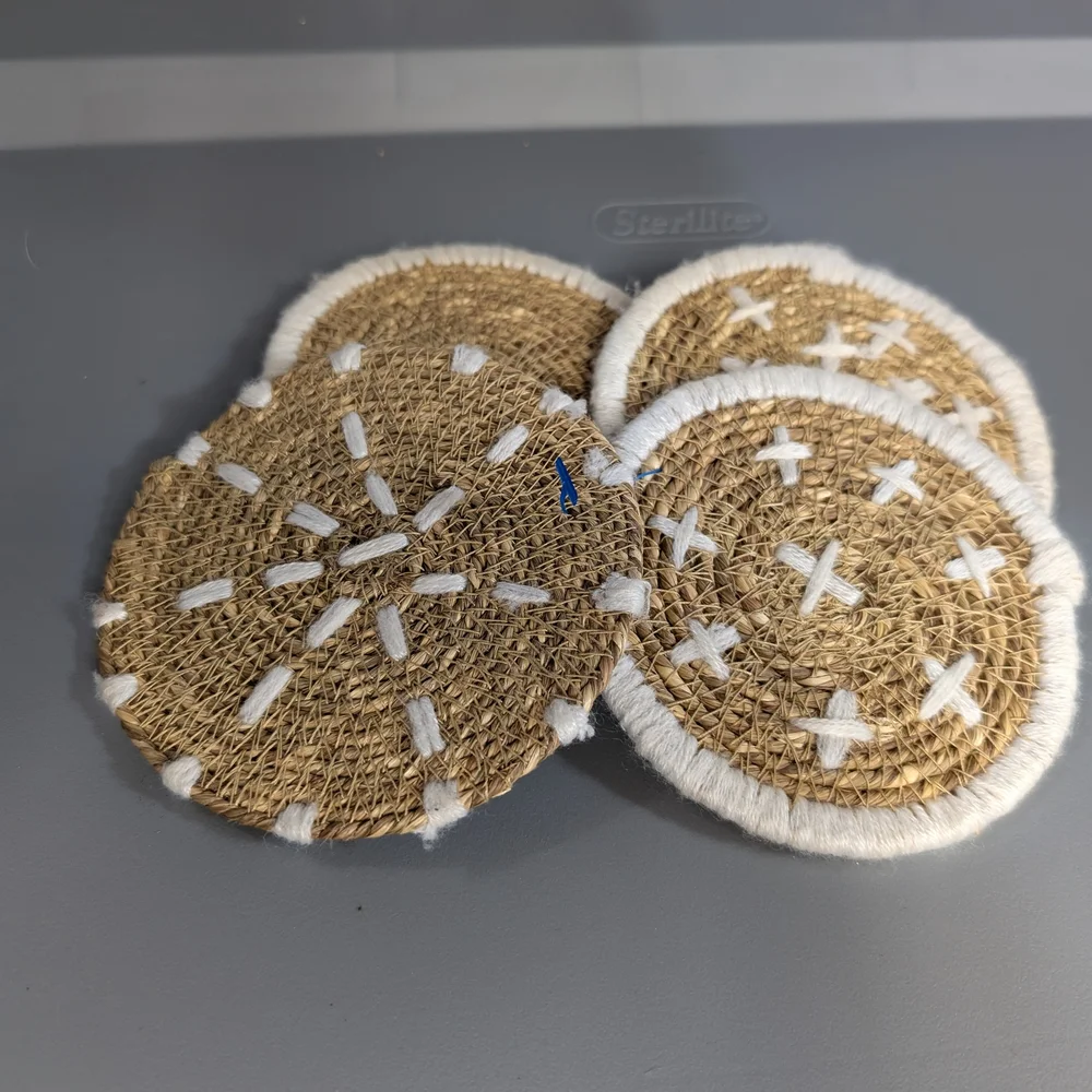 Handcrafted Bloomingville Seagrass Jute‎ Coasters with White Stitching
